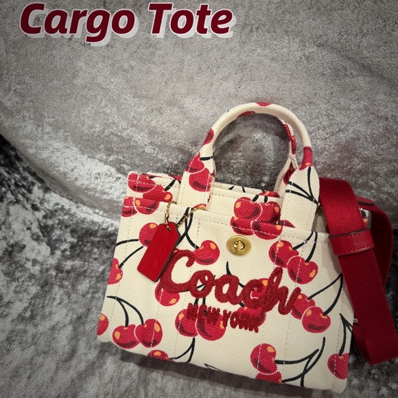 NWT Coach Cargo Mini Cherry Print Canvas Tote Bag 20 - Picture 8 of 17